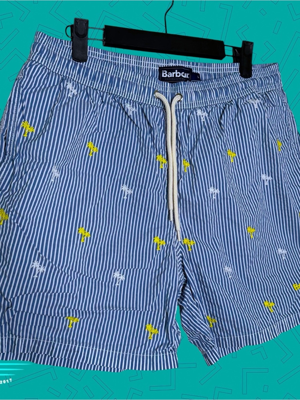 Barbour Blue and White Striped Swim Shorts